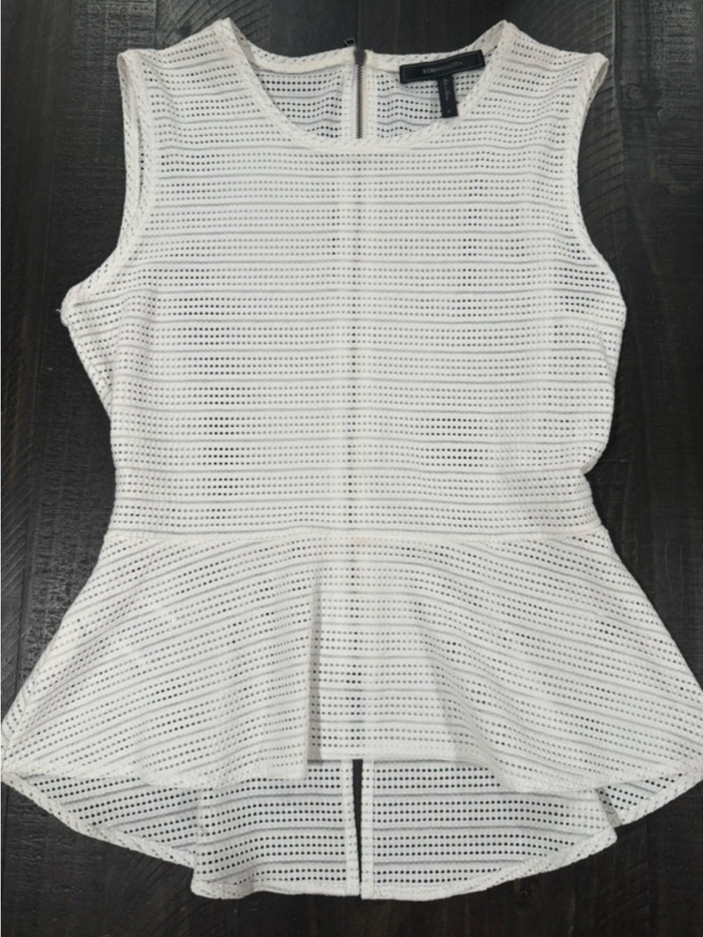 BCBGMaxAzria White Eyelet Peplum Sleeveless Top